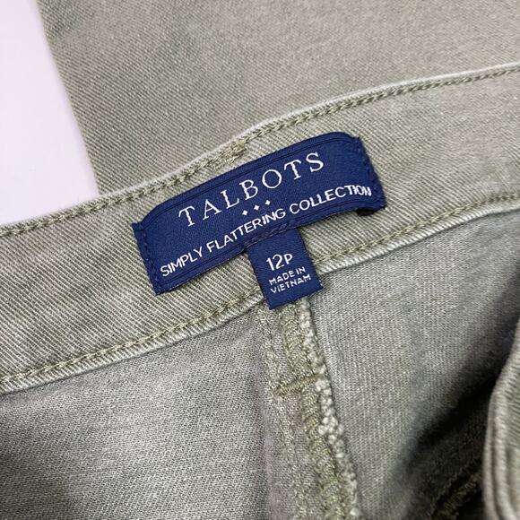 Talbots Outlet | Olive Green Capri Pants Straight Leg Crop Denim Womens 12P - Picture 2 of 7